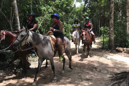 Horseback ride with atv, 6 zip lines, swim in cenote with lunch and transportation